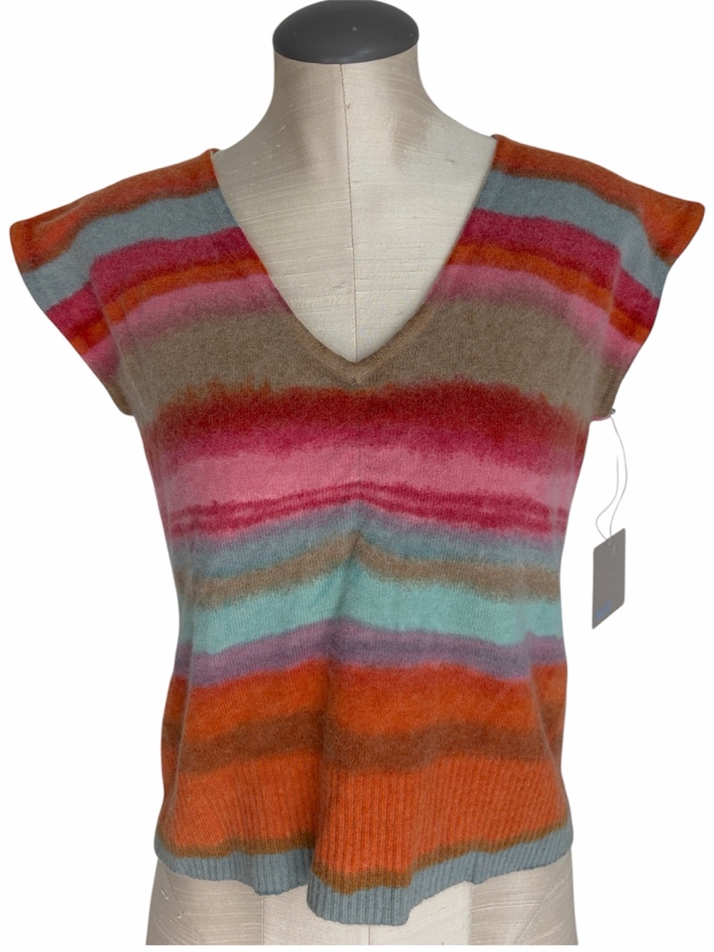 Frost V-Neck Sweater Top Striped Sunset Lambswool Blend Size S/M